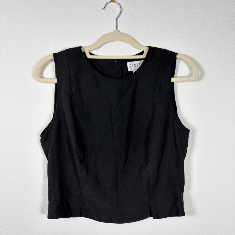 Finity 100% Silk Cropped Tank Top Blouse Women's 8 Preppy Dark Academia Workwear